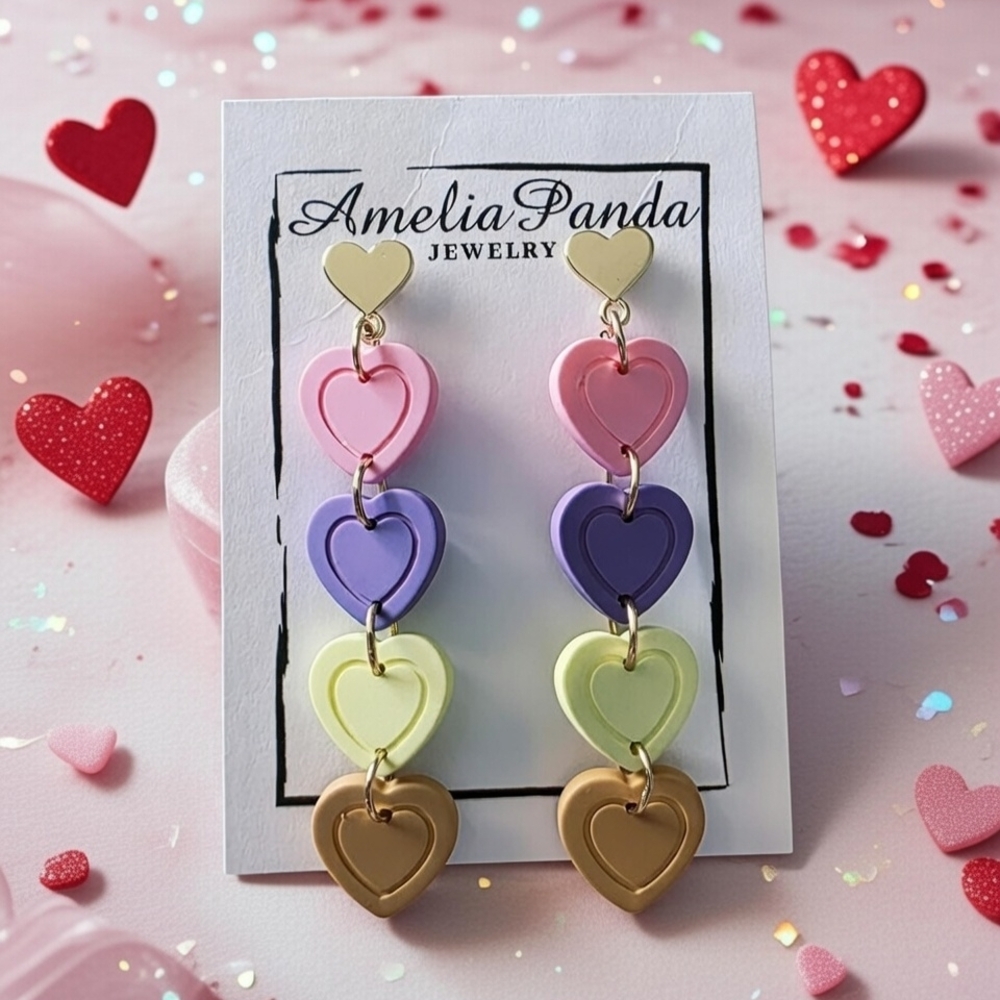 💜Multicolor Heart Drop Earrings🩷